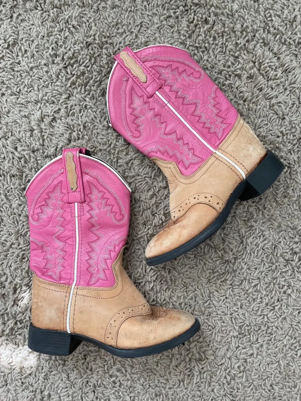 Old West Cowgirl Western Boots Fancy Round Toe Pink Leather Uppers sz 11-12